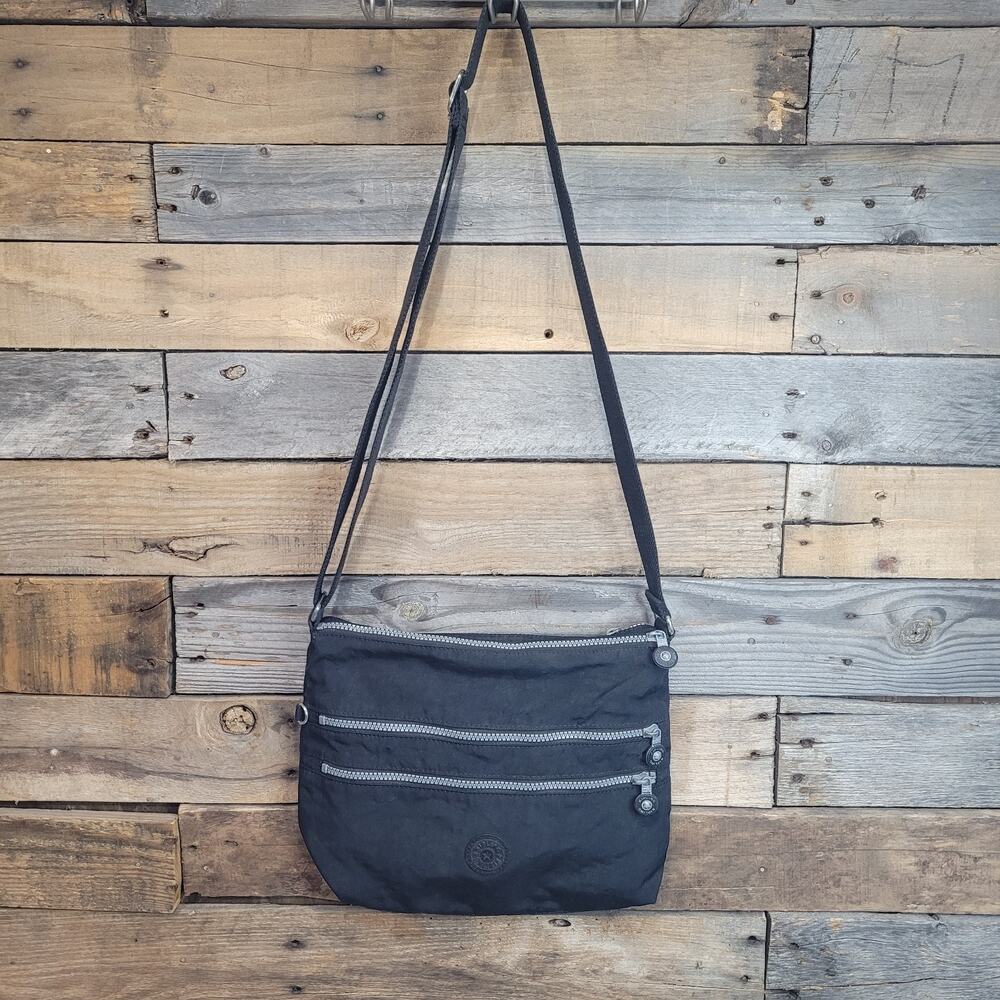 Kipling Alvar Crossbody Bag Black Nylon Adjustable Strap Multiple Zip Pockets